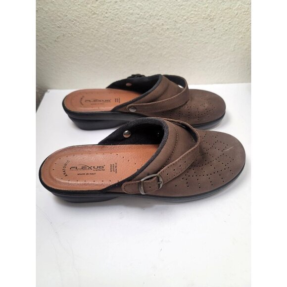 Flexus By Spring Step Anatomic Brown Nubuck Clogs With Adjustable Strap Women's - Picture 2 of 9